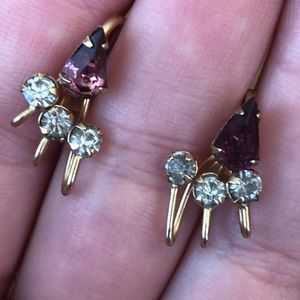 Scitarelli gold screw back earrings rhinestone VTG